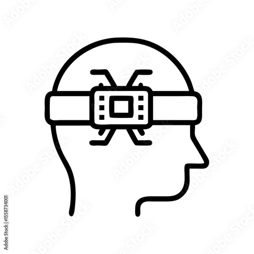 A person with a head-mounted device representing technology integration and cognitive enhancement. The image illustrates the fusion of human and machine intelligence