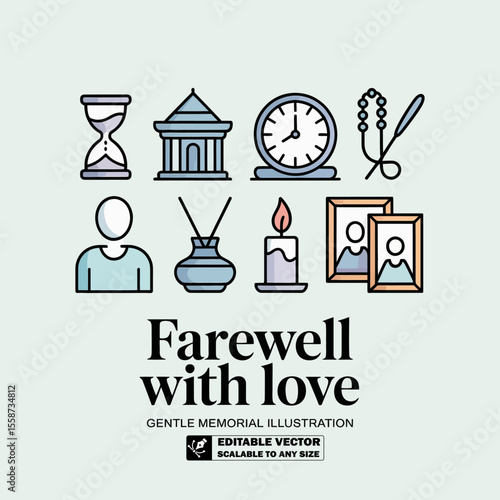 Funeral memorial service vector design with candle flowers and religious symbols illustration art design