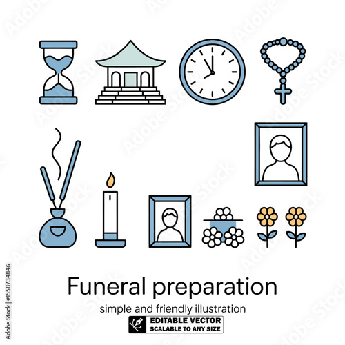 Funeral memorial service vector design with candle flowers and religious symbols illustration art design