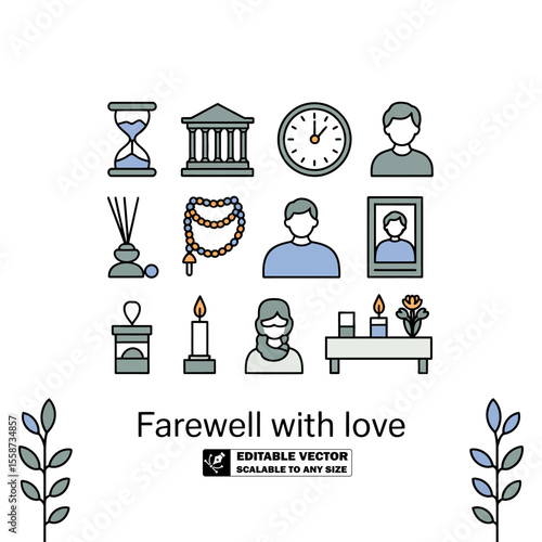 Funeral memorial service vector design with candle flowers and religious symbols illustration art design