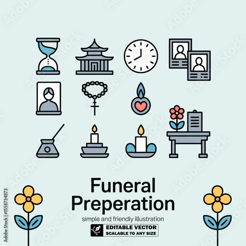 Funeral memorial service vector design with candle flowers and religious symbols illustration art design