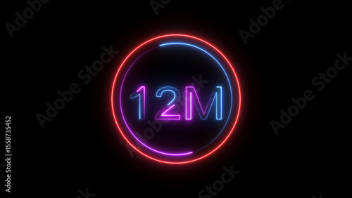 Wallpaper Mural 12 Millions Glowing neon line Letter Icon illustration. 12M followers and subscribers on black background 4K illustration.	 Torontodigital.ca