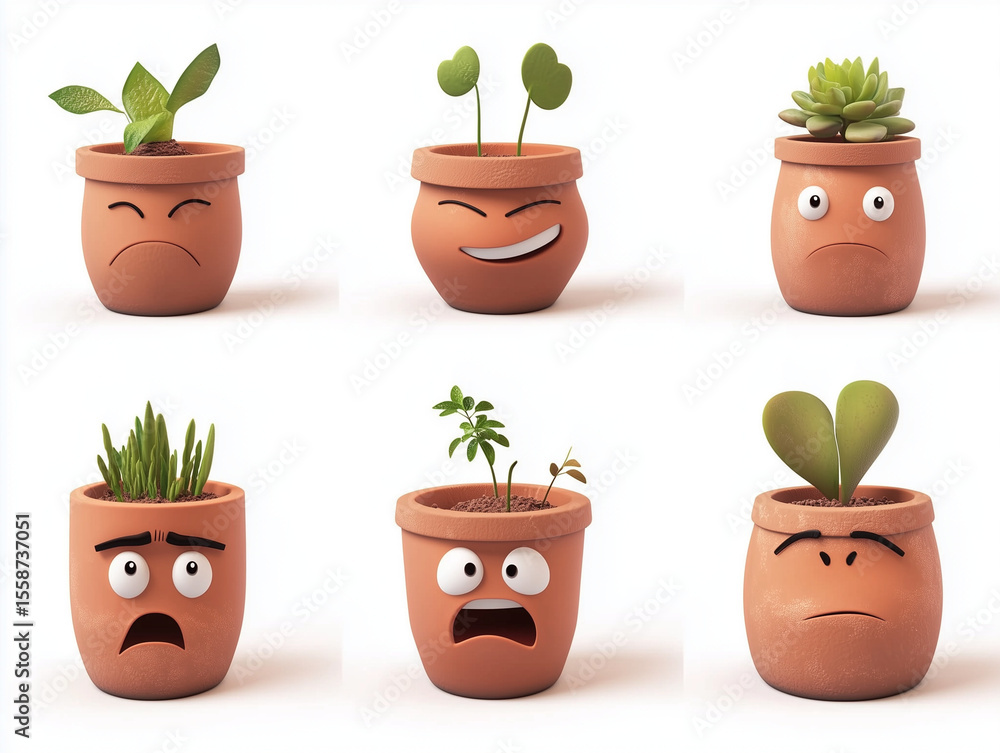 Fototapeta premium Terracotta pots showing different facial expressions