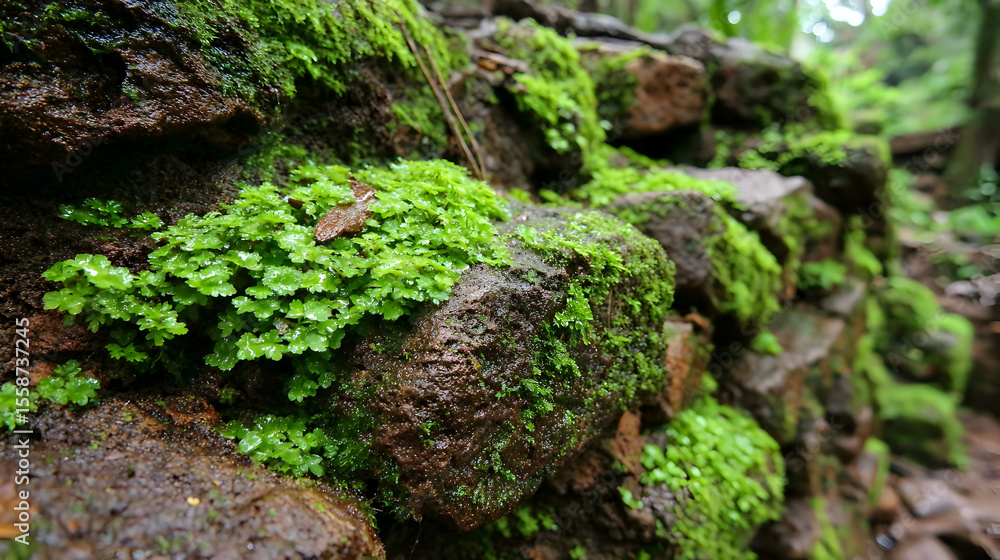 Obraz premium Lush Green Moss on Rocks, Nature Texture