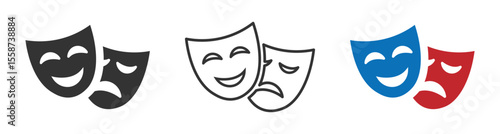 Masquerade vector icon on white background. Comic and tragic mask icon ,  Masquerade sticker design 
