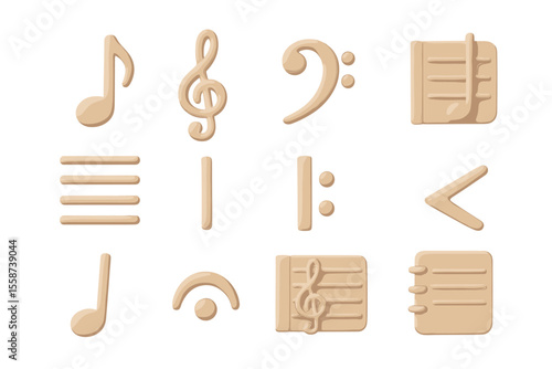 Glossy 3d musical symbols on a gradient background