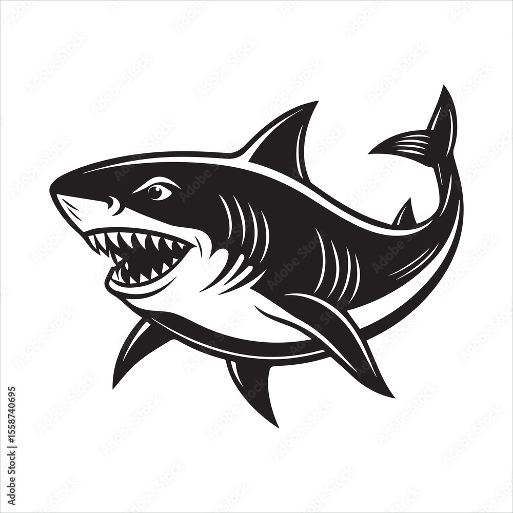 Fototapeta premium Shark Silhouette vector illustration logo sticker icon