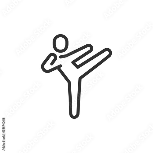 Martial arts kick, linear icon. Self-defense training or physical activity. Line with editable stroke.