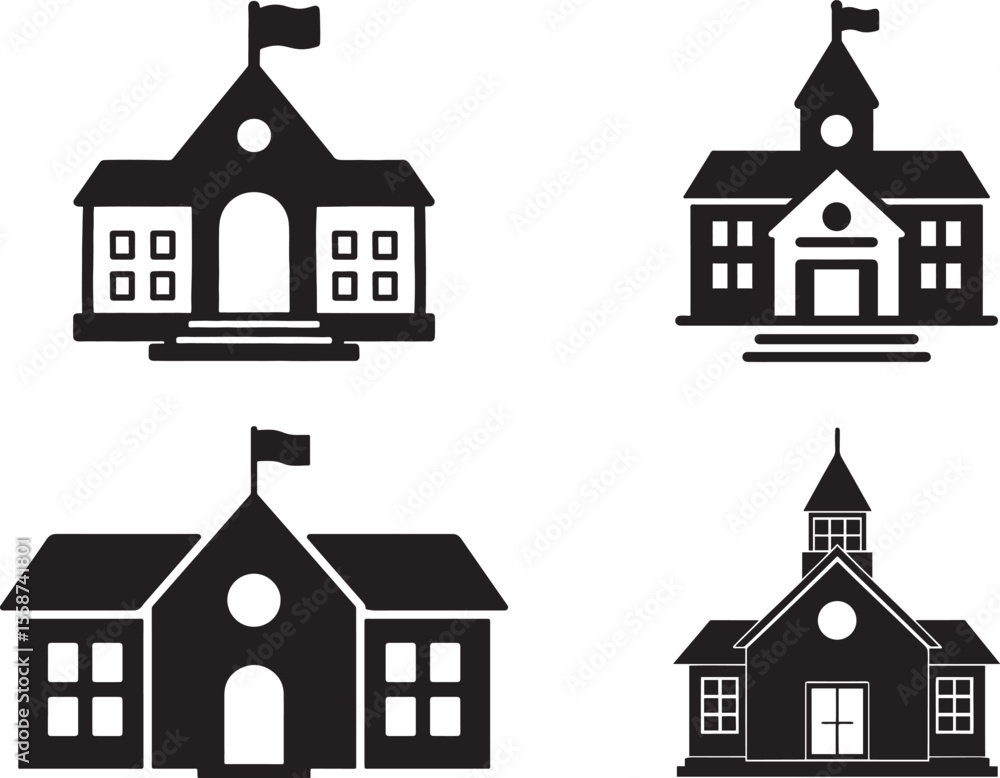 Fototapeta premium Charming Black and White Church Illustration with Steeple and Windows