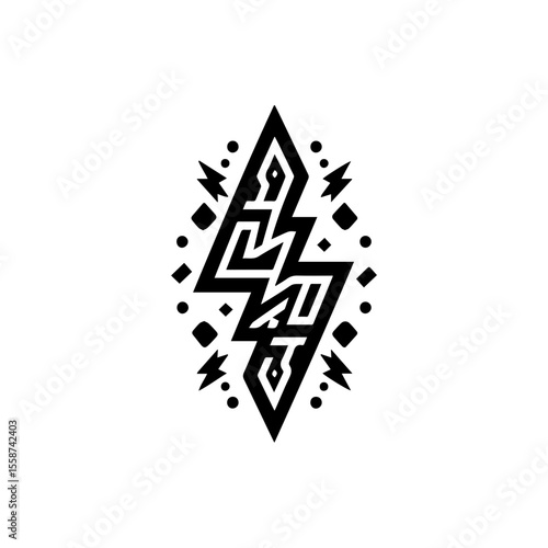 Flat tribal lightning bolts in black on white background