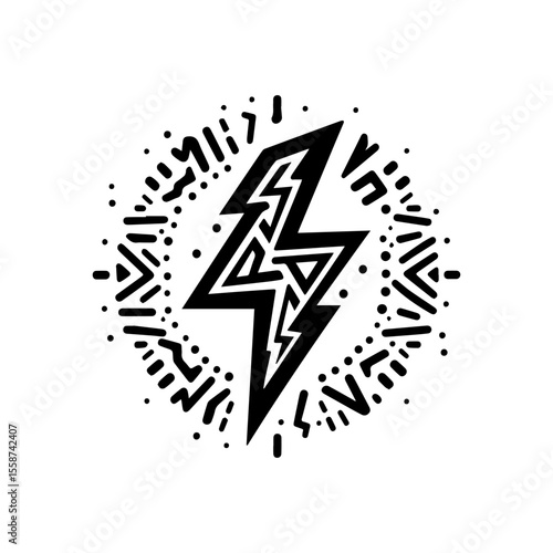 Flat tribal lightning bolts in black on white background