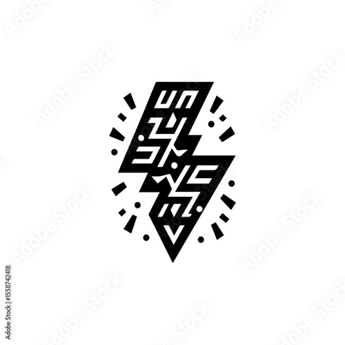 Flat tribal lightning bolts in black on white background