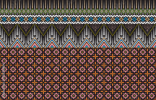 Ethnic-style seamless vector pattern. Tribal motif on a geometric background. Printing ornaments for paper, wallpaper, covers, textiles, fabric, apparel, and other materials