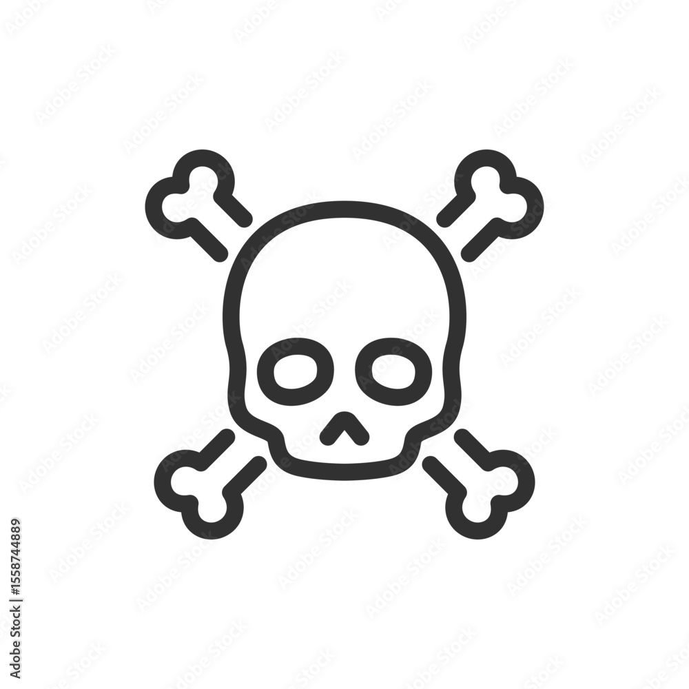 Skull and bones, linear icon. Poison, hazardous substance warning. Line with editable stroke. Skull and bones, linear icon. Poison, hazardous substance warning. Line with editable stroke.