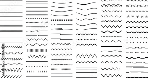 Illustration of various black line styles including dashed wavy and straight on a white background