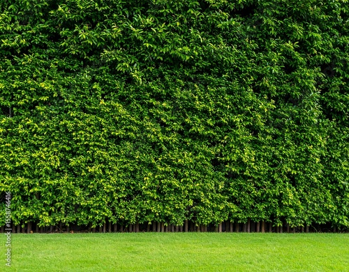 Lush green hedge with grassy ground