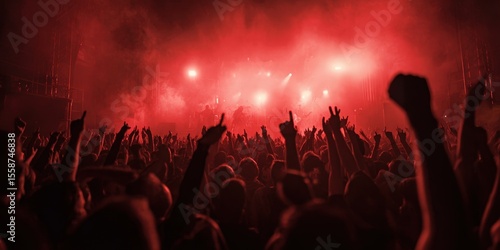 Crowd at Heavy Metal Concert with Red Stage Lights
