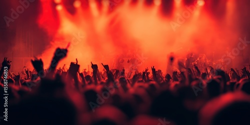 Live Death Metal Concert with Intense Crowd and Red Stage Lighting