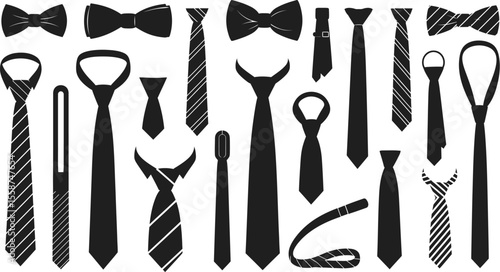 Collection of various black and white ties and bow ties isolated on a white background vector image