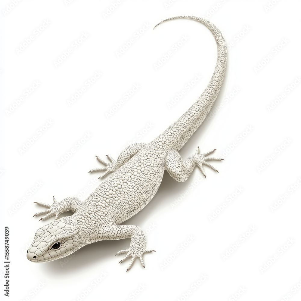 Naklejka premium White lizard with textured scales and slender toes white background