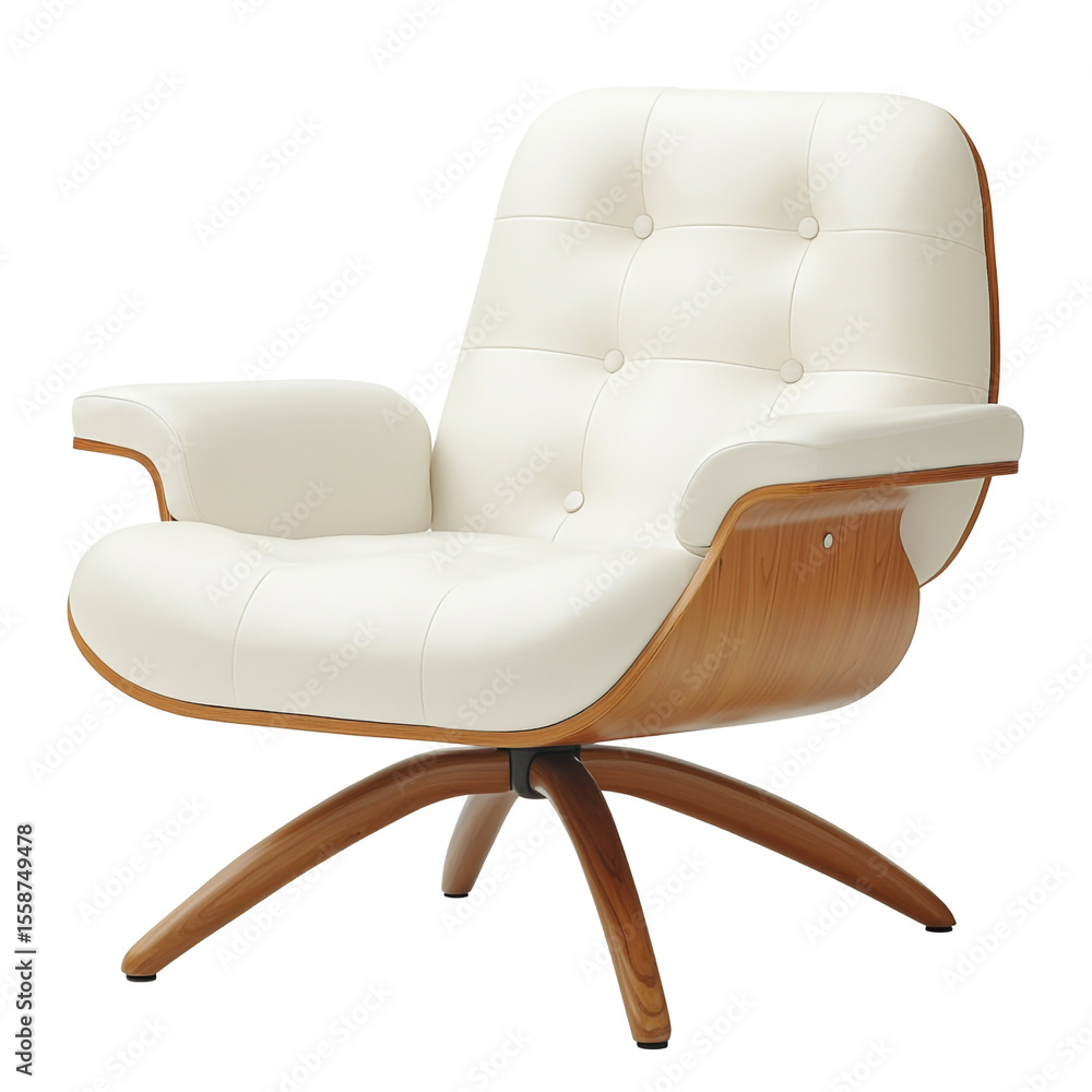 © Tohamina - Modern off white leather armchair on wooden base stylish home furniture design © Tohamina - Modern off white leather armchair on wooden base stylish home furniture design