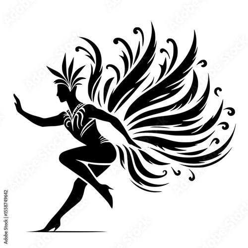 Minimalist Black SVG Silhouette of a Samba Dancer for Carnival or Festival Design Projects