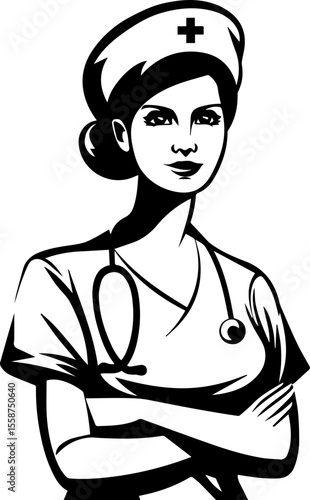 Flat Vector Illustration of Female Nurse Character in Uniform