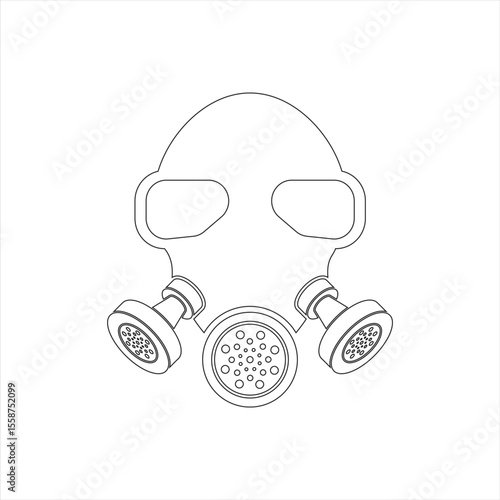 Industrial Gas Mask Silhouette with Protective Filters Isolated on White
