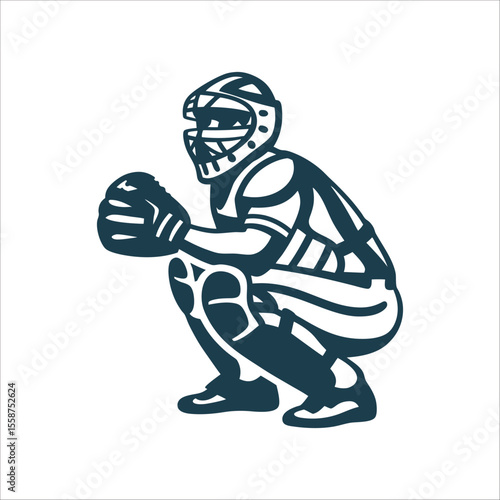 Baseball Catcher Crouching Vector Illustration Graphic Catcher Crouching Focused stance