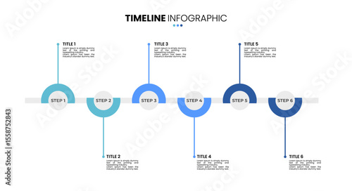 Circle timeline infographic 6 options, step, sequence. Six stage infographic template for business presentations.	