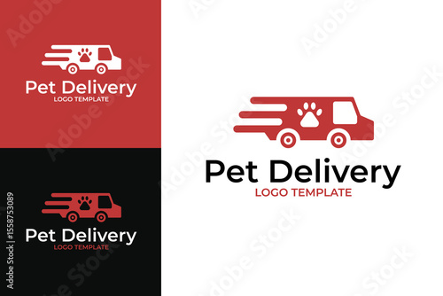 Truck with paw for pet delivery logo design template vector illustration