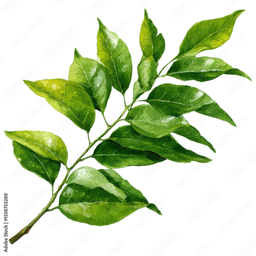 Fototapeta premium green curry leaves png, asian herbal plant