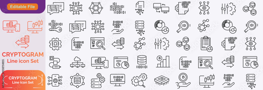 Cryptographic Big icons in line design. Cryptographic, encryption, security, cryptography, code, business isolated on white background vector. Cryptographic editable stroke icons. Cryptographic Big icons in line design. Cryptographic, encryption, security, cryptography, code, business isolated on white background vector. Cryptographic editable stroke icons.