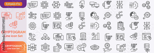 Cryptographic Big icons in line design. Cryptographic, encryption, security, cryptography, code, business isolated on white background vector. Cryptographic editable stroke icons.