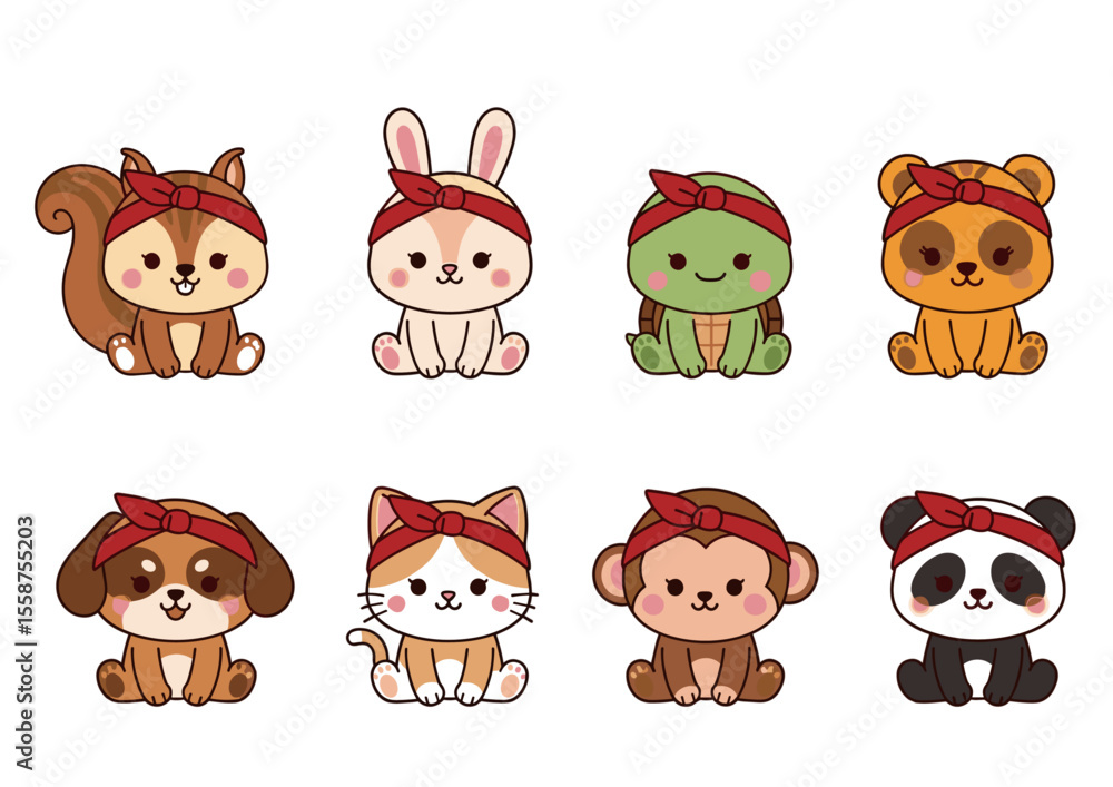 Naklejka premium 鉢巻動物８人衆