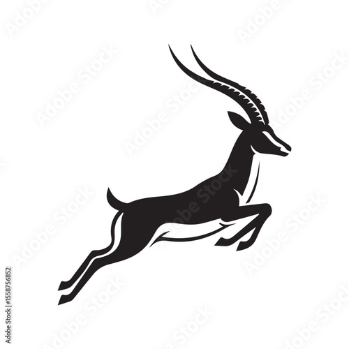 Jumping Gazelle Antelope Silhouette Logo Vector Illustration