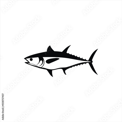 Tuna Silhouette Isolated on White – Marine Life Clip Art for Ocean and Seafood Themes
