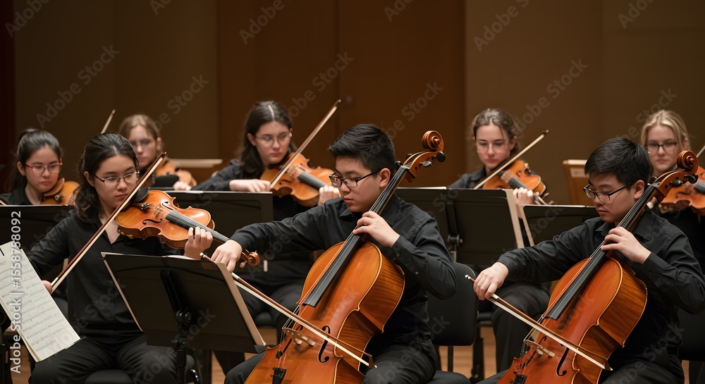 Fototapeta premium Young Orchestra Performing on Stage