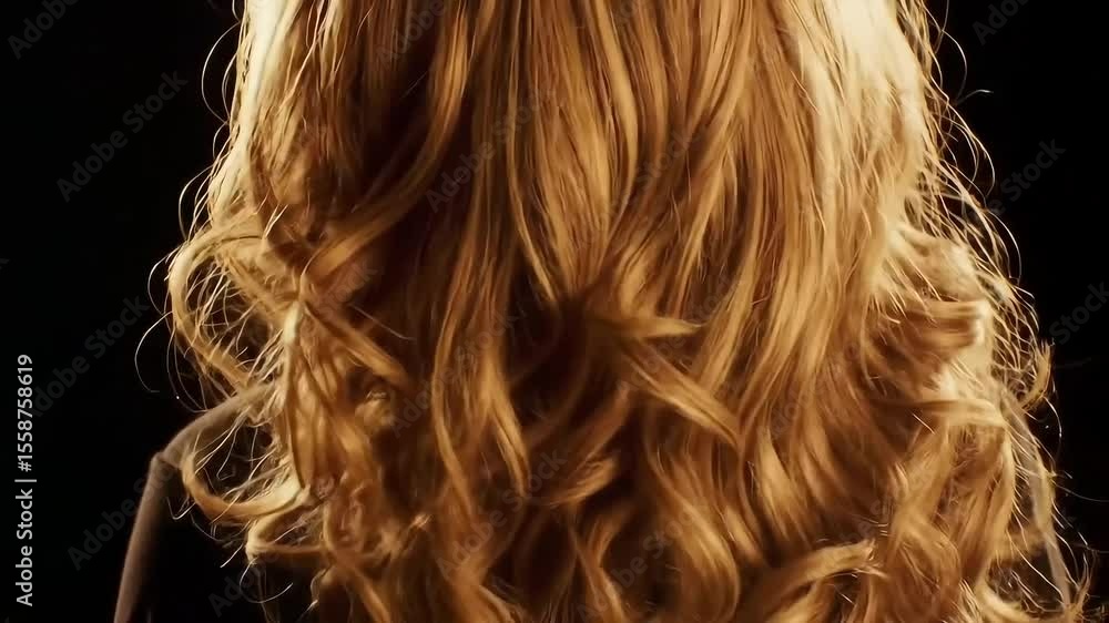 Close up of long wavy blonde hair against a dark background with a person's shoulder visible Close up of long wavy blonde hair against a dark background with a person's shoulder visible