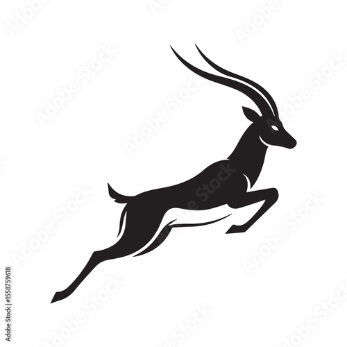 Jumping Gazelle Antelope Silhouette Logo Vector Illustration