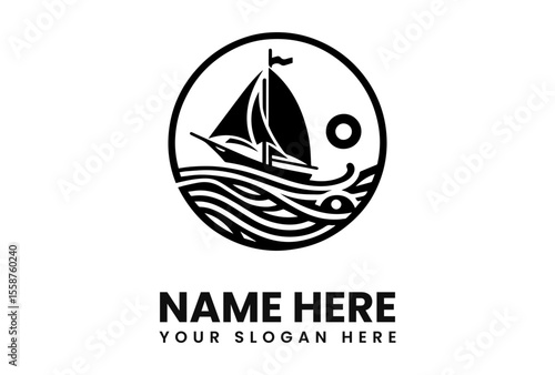 A circular logo depicting a sailboat sailing on stylized waves, with a sun.