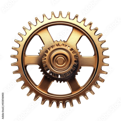 Intricate cogwheel gears machine steampunk mechanism golden digital 3D on transparent background