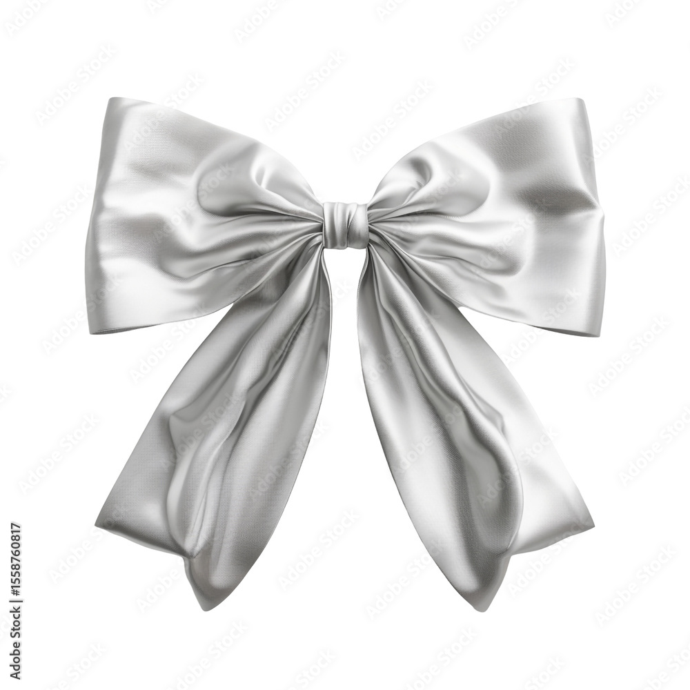 Naklejka premium Elegant silver satin ribbon bow isolated on black background a perfect gift decoration