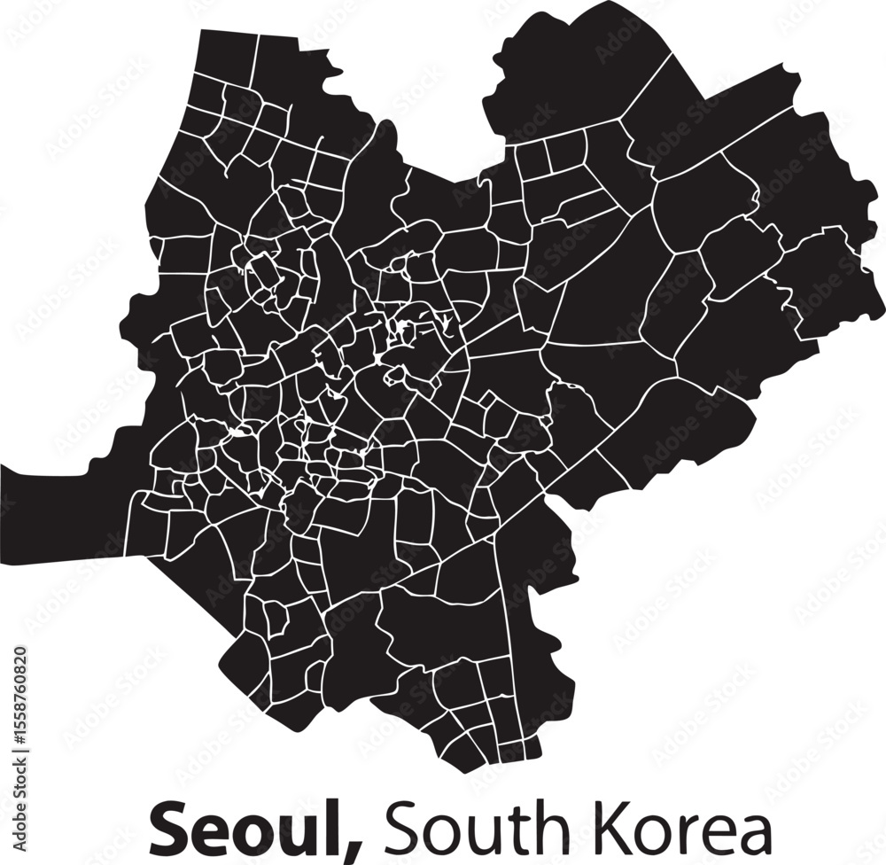 Obraz premium Detailed Vector Map of Seoul South Korea with Administrative Divisions