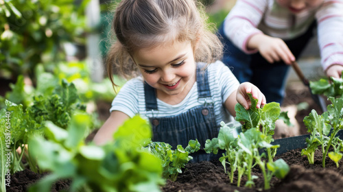 Wallpaper Mural A community garden with families planting vegetables together, with children excited to help, fresh soil, and green plants creating a lively and nurturing space. —ar 16:9  Torontodigital.ca