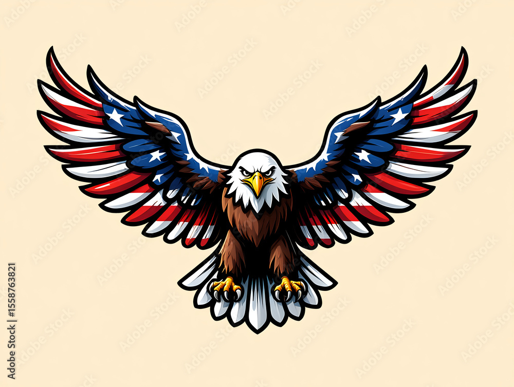 Obraz premium Bald Eagle with American Flag Colors – Patriotic USA Symbol Illustration