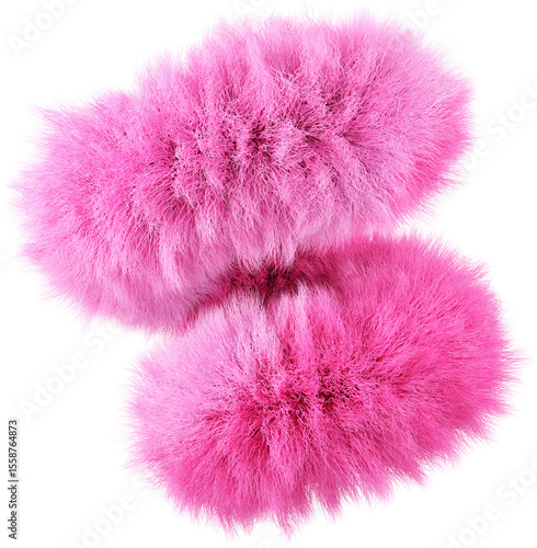 3D Playful pastel pink furry shape, creative graphic abstract fur form, isolated clipart. Render of geometric modern y2k illustration