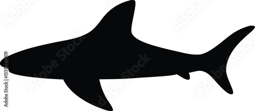 "Ferocious Shark Silhouette Swimming Isolated on White Background"
