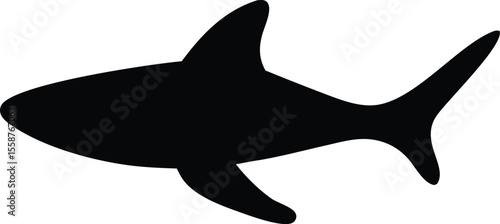 "Ferocious Shark Silhouette Swimming Isolated on White Background"
