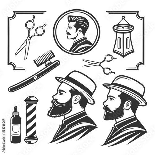 Barber shop icons, vector illustrations, men's grooming tools